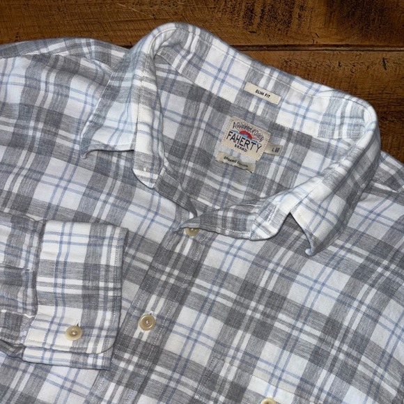 Faherty Other - Faherty Mens Gray White Plaid Organic Cotton Long Sleeve Button Down Large